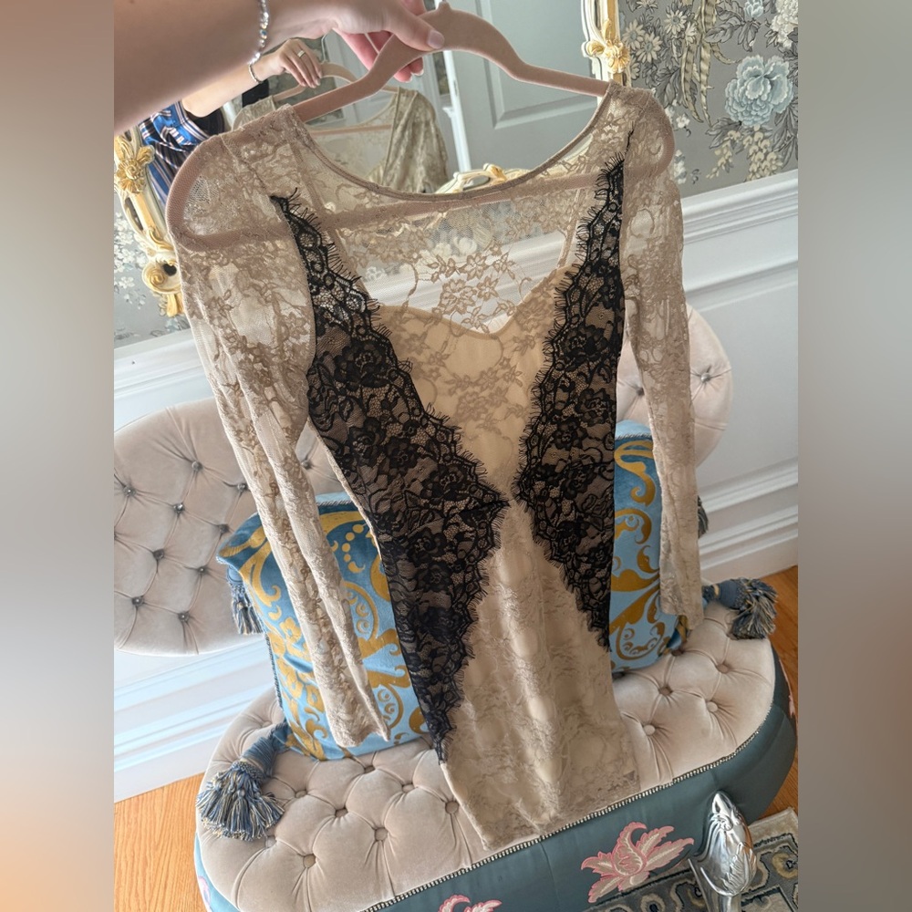Solemio Beige Lace Detail Dress